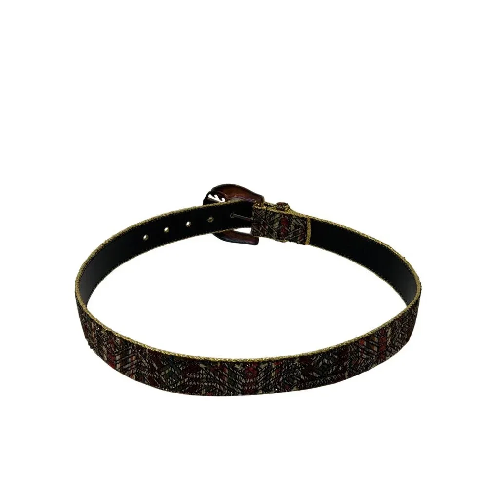 Capezio Womens Vtg Tapestry Belt Metallic Gold Geometric Patina Metal Buckle M/L